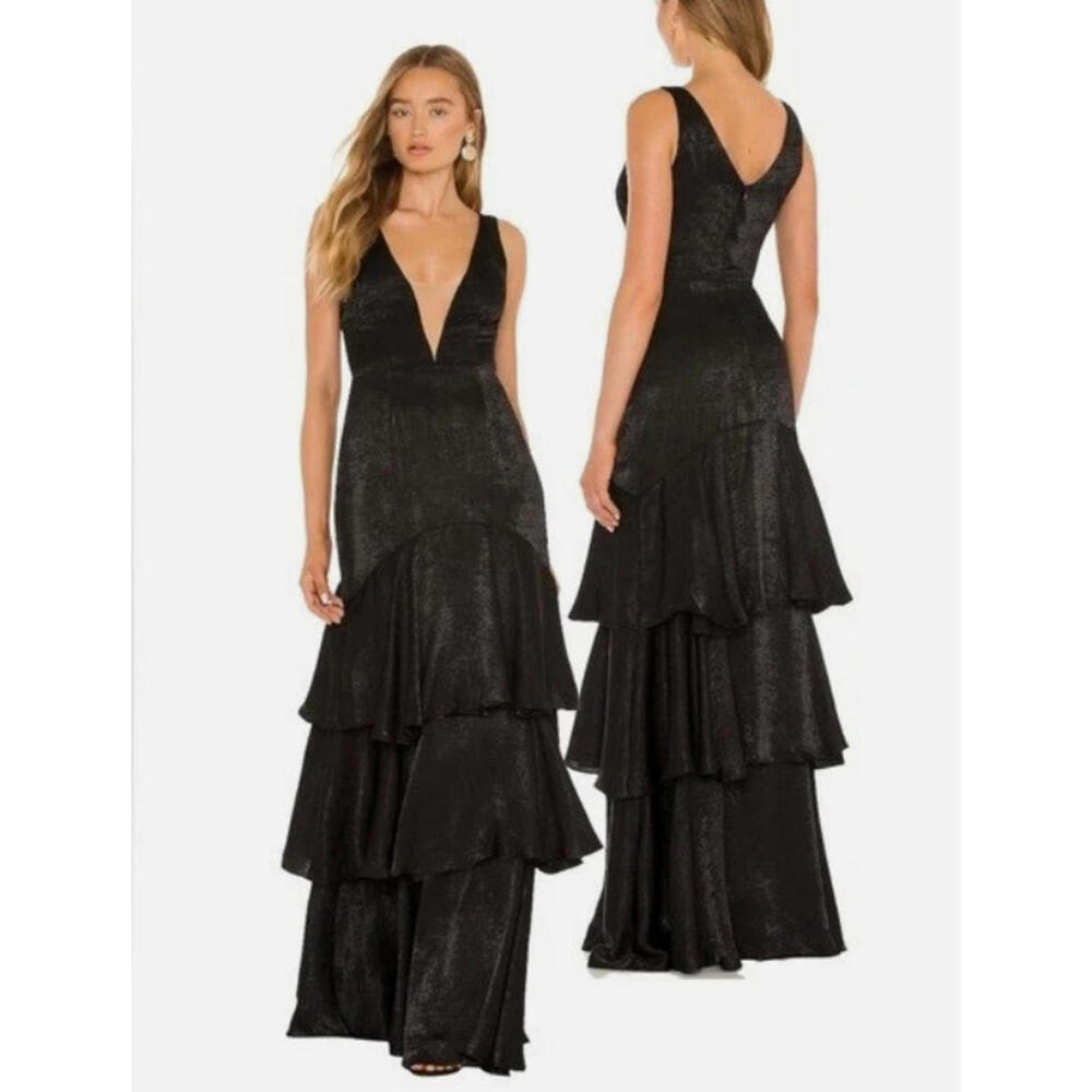 Revolve Katie May Old Money Gown in Black Formal Part Tiered S NWT $325msrp
